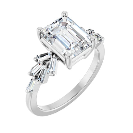 Emerald Cut with Baguette Side Diamonds Ring