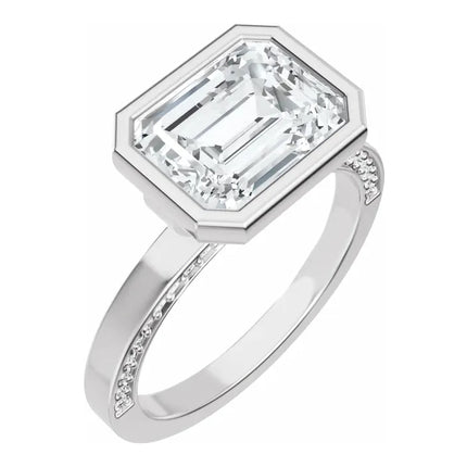 Emerald Cut Bezel Set Diamond Engagement Ring