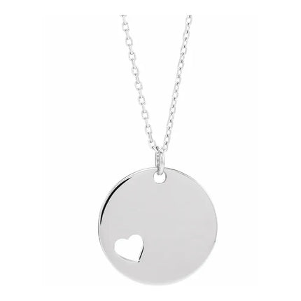 Engravable Disc with Pierced Heart Necklace