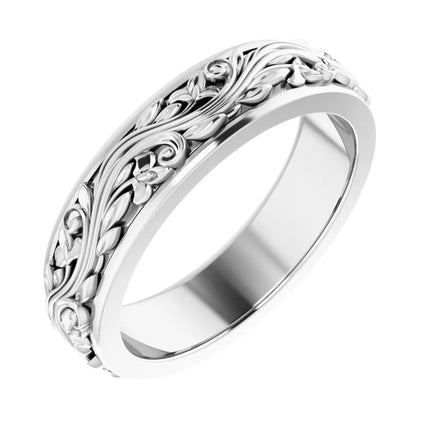 Yellow Gold Floral Carved Wedding Band