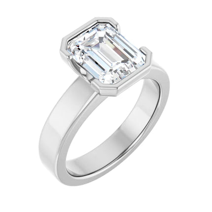 Half-Bezel Solitaire Emerald Cut Engagement Ring