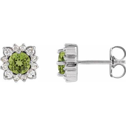 Diamond Halo & Peridot Earrings