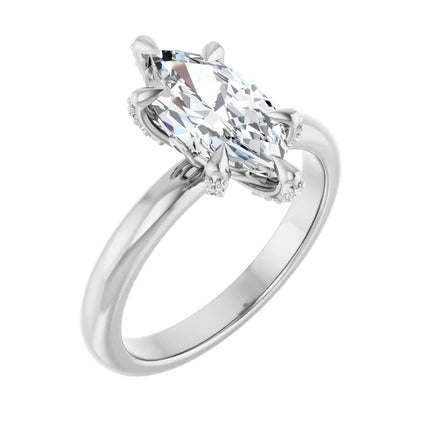 Marquise Diamond Engagement Ring with Hidden Halo