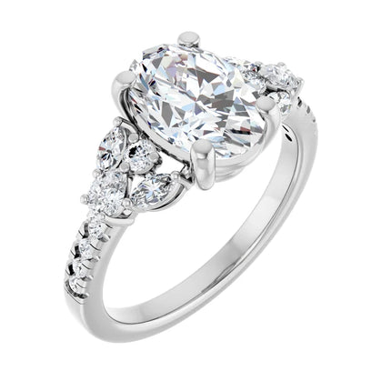 Delicate Oval Diamond Accent Engagement Ring