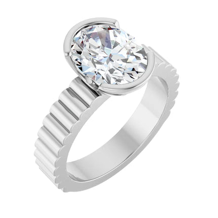 Sculpted Ribbed Solitaire Oval Engagement Ring