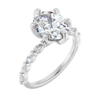 Oval Diamond Station Engagement Ring
