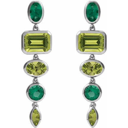 Genuine Peridot & Lab-Grown Emerald Dangle Earrings