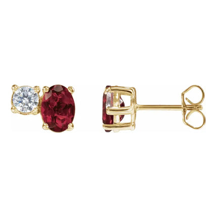Ruby & Diamond Two-Stone Stud Earrings