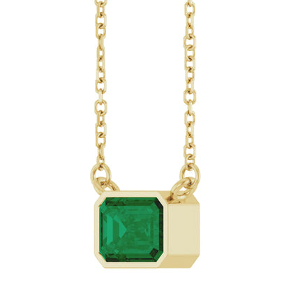 Emerald Cut Emerald Bezel Necklace