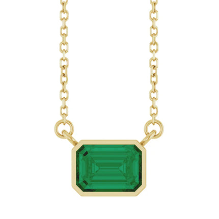 Emerald Cut Emerald Bezel Necklace