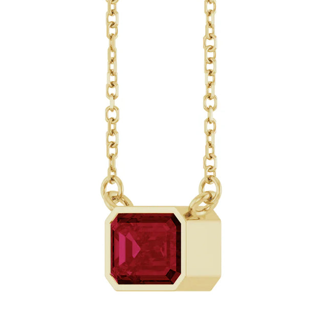 Emerald Cut Ruby Bezel Pendant
