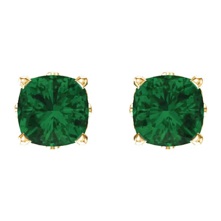 Cushion Cut Emerald Stud Earrings