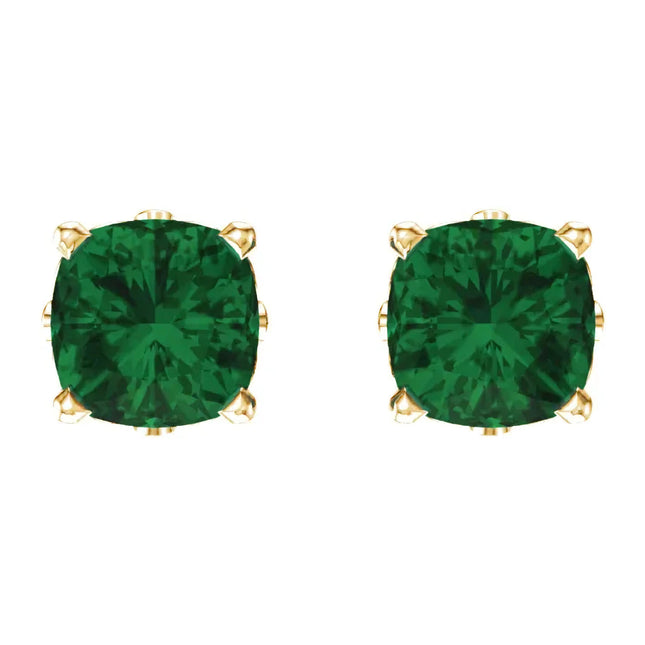 Cushion Cut Emerald Stud Earrings