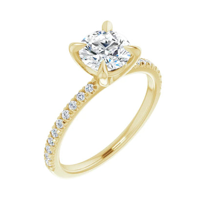 Yellow gold round cut diamond accented engagement ring