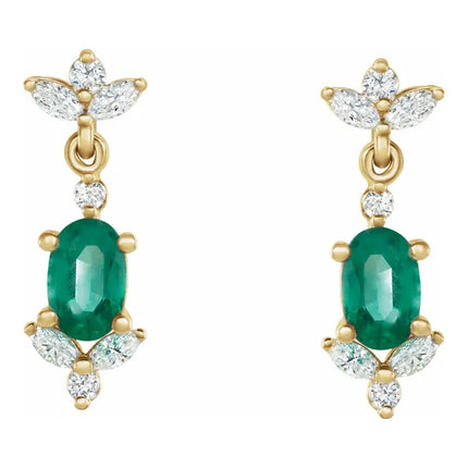 Oval Emerald & Diamond Drop Earrings