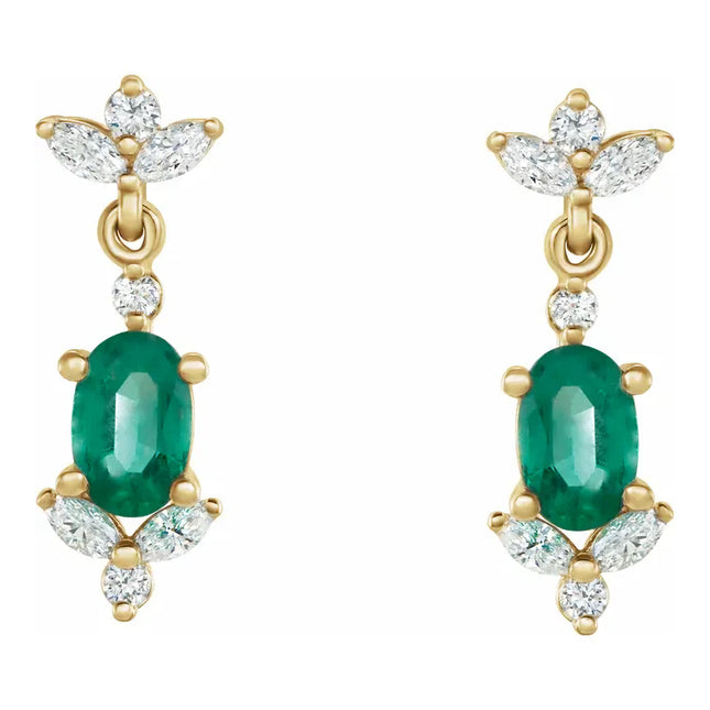Oval Emerald & Diamond Drop Earrings