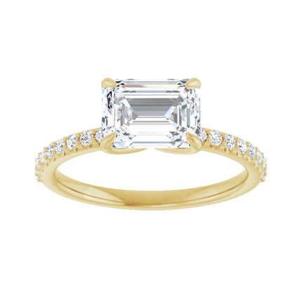 East-to-West Diamond Accent Emerald Cut Engagement Ring
