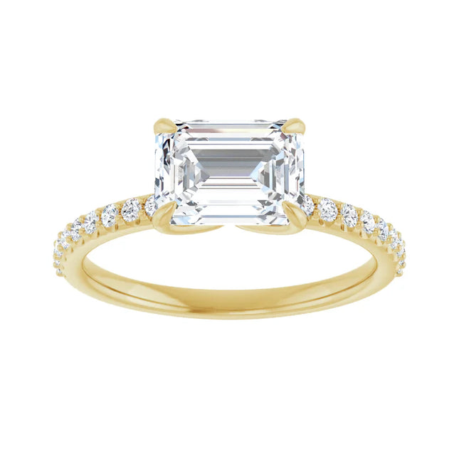 East-to-West Diamond Accent Emerald Cut Engagement Ring