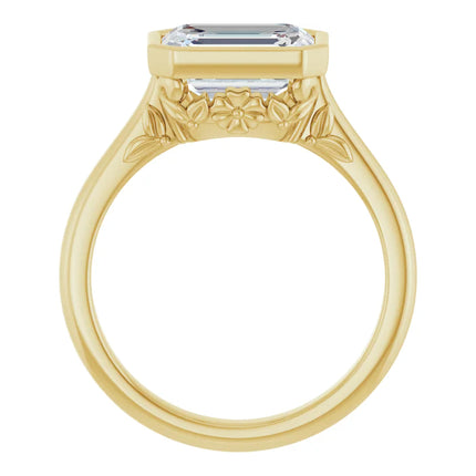 Emerald Cut Bezel Set East-to-West Engagement Ring