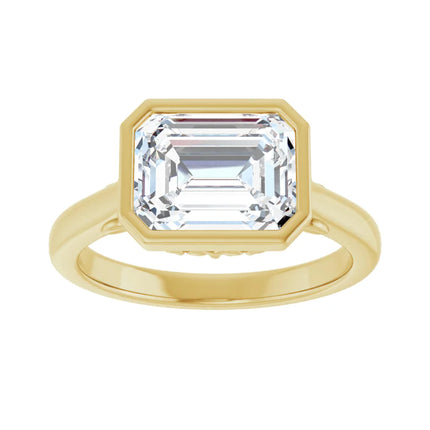Emerald Cut Bezel Set East-to-West Engagement Ring