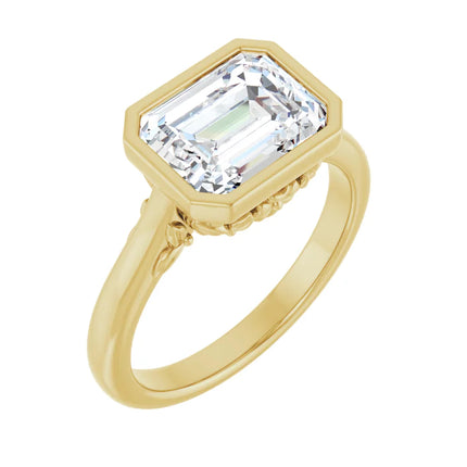 Emerald Cut Bezel Set East-to-West Engagement Ring