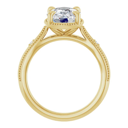 Elongated Cushion Milgrain Diamond Accent Engagement Ring