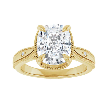 Elongated Cushion Milgrain Diamond Accent Engagement Ring