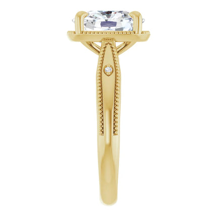 Elongated Cushion Milgrain Diamond Accent Engagement Ring