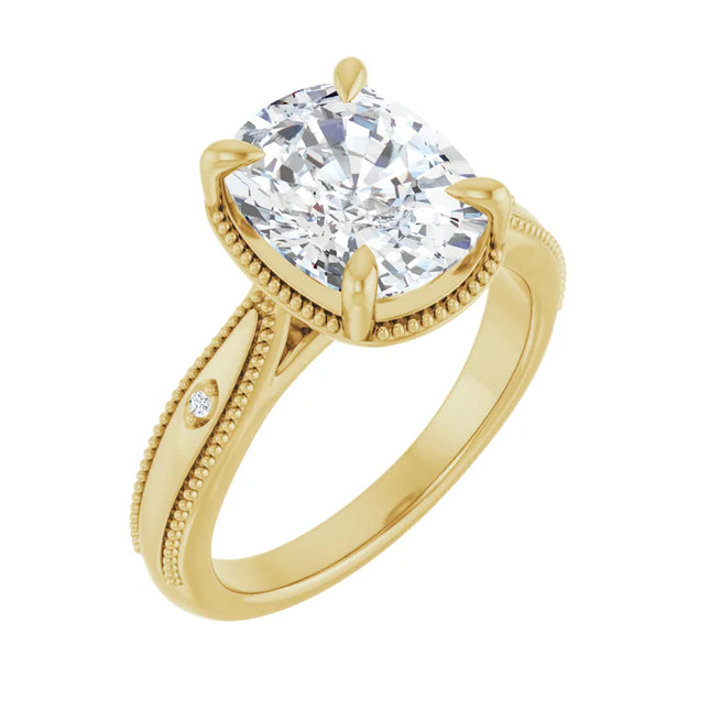 Elongated Cushion Milgrain Diamond Accent Engagement Ring
