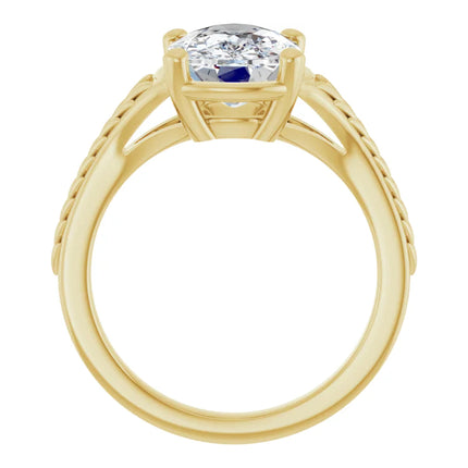 Hand-Carved Elongated Cushion Engagement Ring