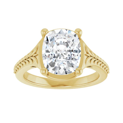 Hand-Carved Elongated Cushion Engagement Ring