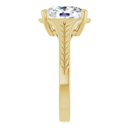 Hand-Carved Elongated Cushion Engagement Ring