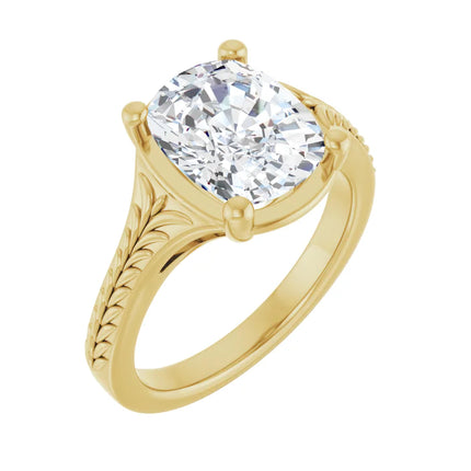 Hand-Carved Elongated Cushion Engagement Ring