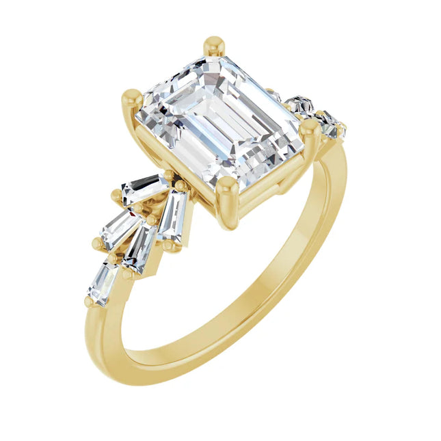 Emerald Cut with Baguette Side Diamonds Ring
