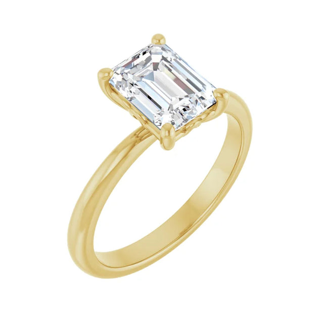 Yellow gold emerald solitaire diamond engagement ring