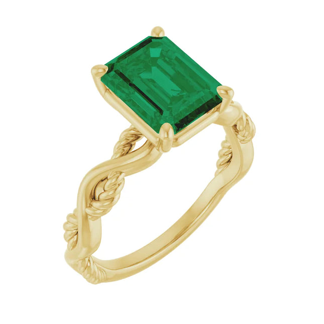Emerald Twisted Band Engagement Ring