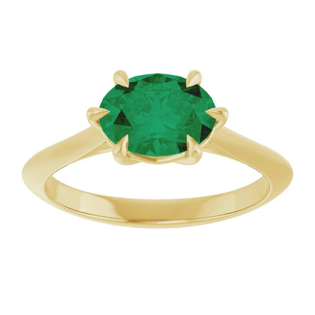 Oval East-to-West Solitaire Emerald Engagement Ring