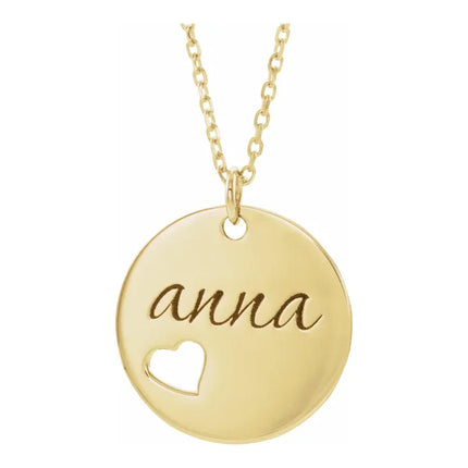 Engravable Disc with Pierced Heart Necklace