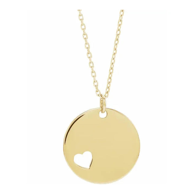Engravable Disc with Pierced Heart Necklace