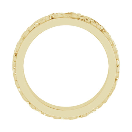 Yellow Gold Floral Carved Wedding Band