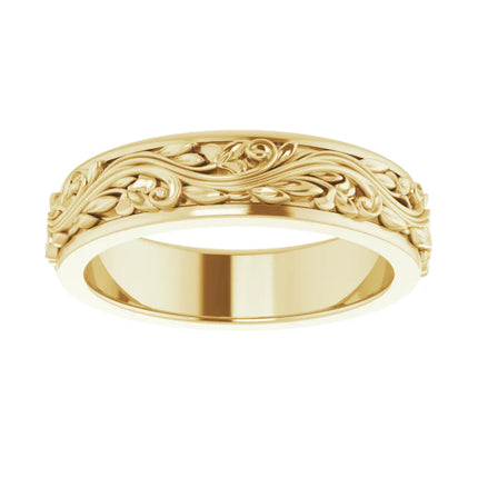 Yellow Gold Floral Carved Wedding Band