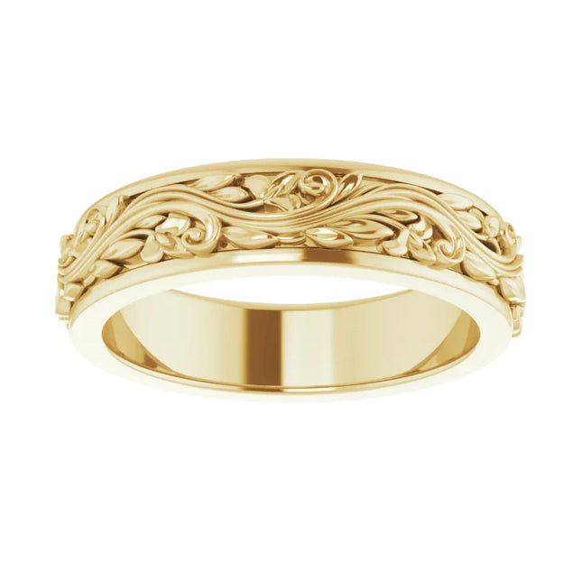 Yellow Gold Floral Carved Wedding Band