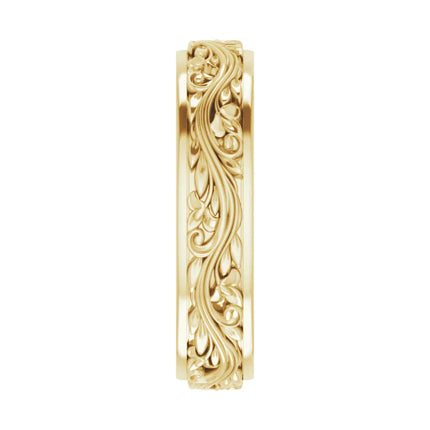 Yellow Gold Floral Carved Wedding Band