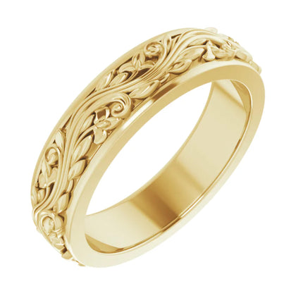 Yellow Gold Floral Carved Wedding Band