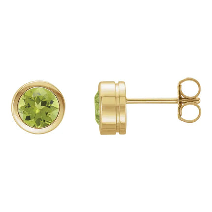 14K White Gold Genuine Peridot Bezel Set Earrings