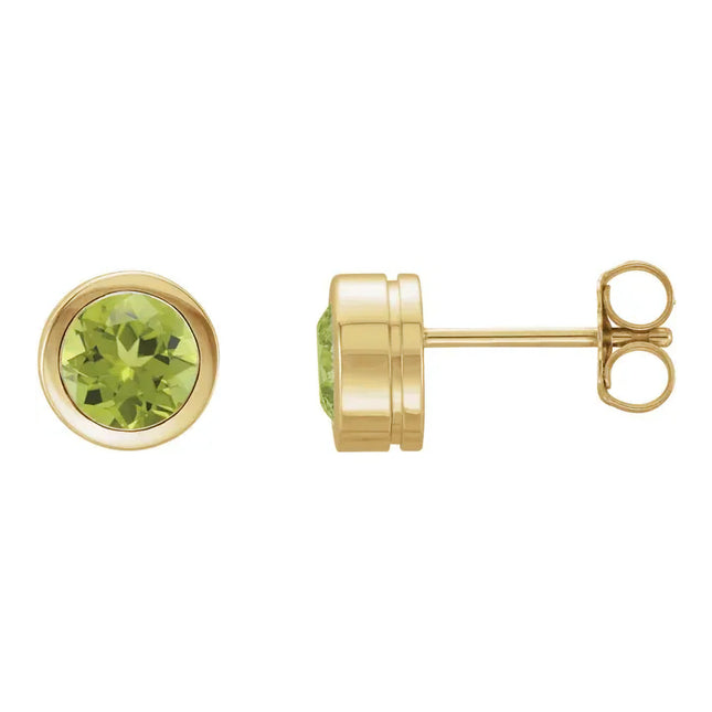 14K White Gold Genuine Peridot Bezel Set Earrings