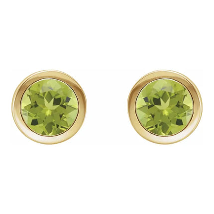 14K White Gold Genuine Peridot Bezel Set Earrings