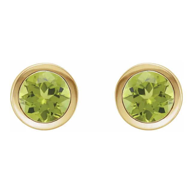 14K White Gold Genuine Peridot Bezel Set Earrings