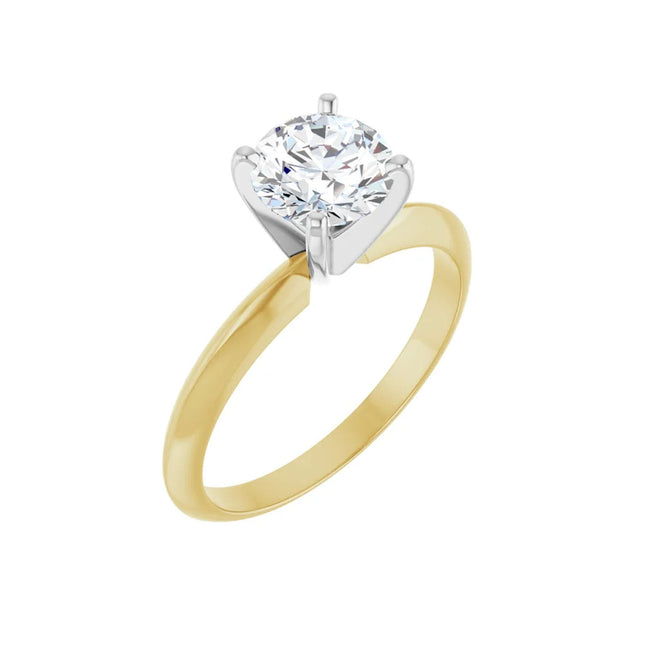 Yellow gold solitaire diamond engagement ring that measures about 2.0-2.5 mm wide.