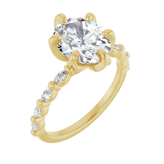 Oval Diamond Station Engagement Ring